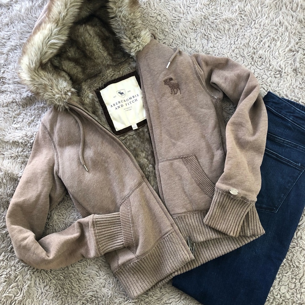 A&F Hooded Fur Sweatshirt Jacket